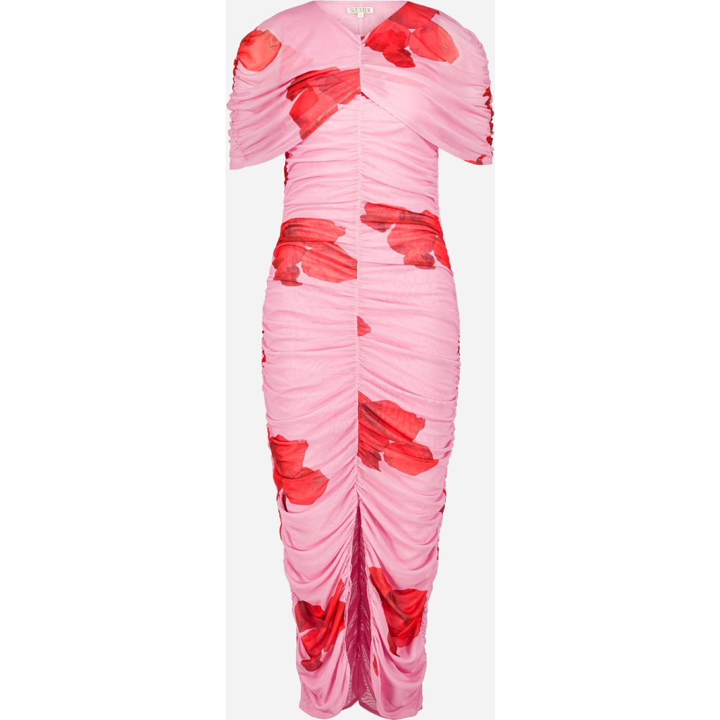 Saemdi Draped Floral Midi Dress In Pink