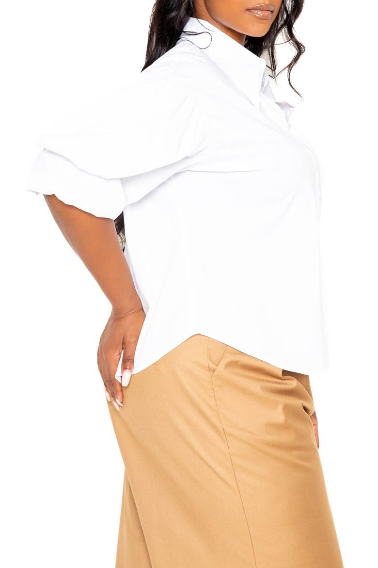 Puff Sleeve Cotton Blend Button-Up Shirt, Alternate, color, WHITE