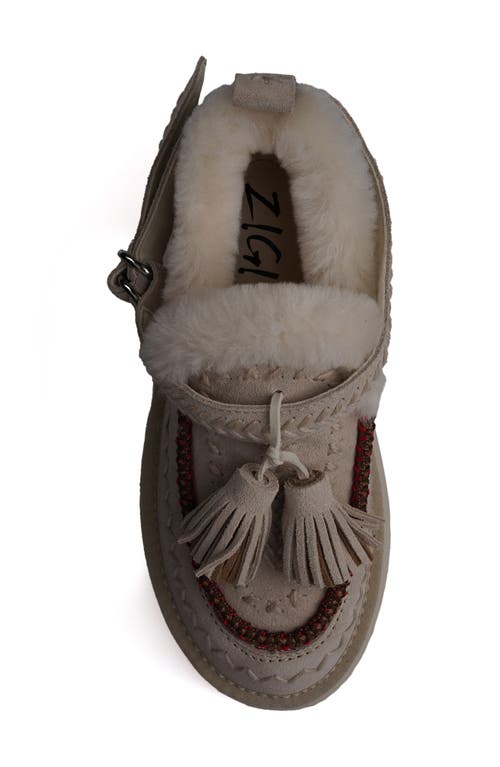 Zigi Faux Fur Tassel Bootie In Off White Suede
