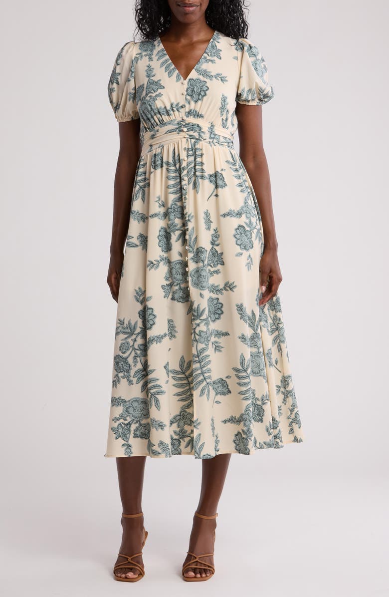 Blu Pepper Floral V-Neck Maxi Dress, Main, color, Teal Multi