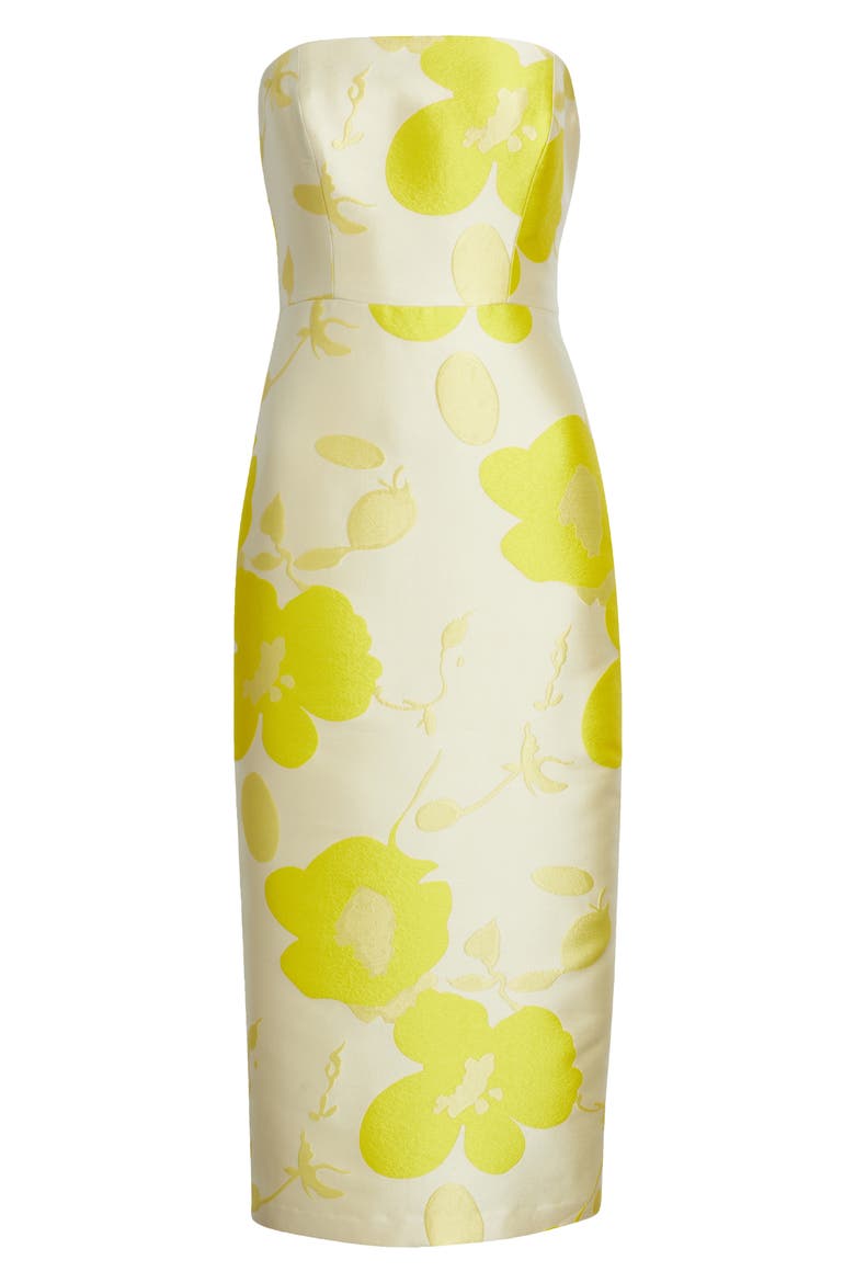 Floral Strapless Jacquard Midi Dress, Alternate, color, LEMON