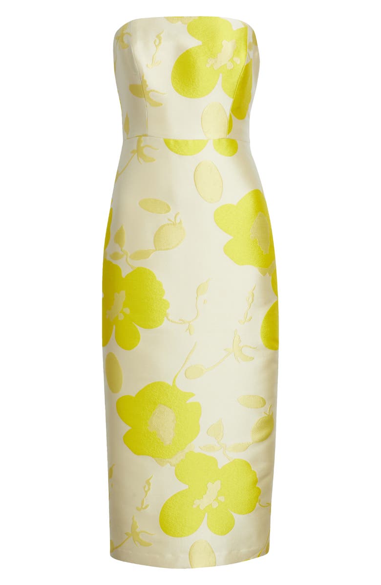 Sam Edelman Floral Strapless Jacquard Midi Dress, Alternate, color, Lemon