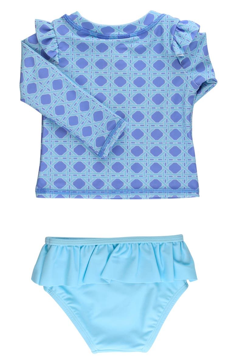 RuffleButts Kids' Periwinkle Ruffle Long Sleeve Two-Piece Rashguard Swimsuit, Alternate, color, Blue