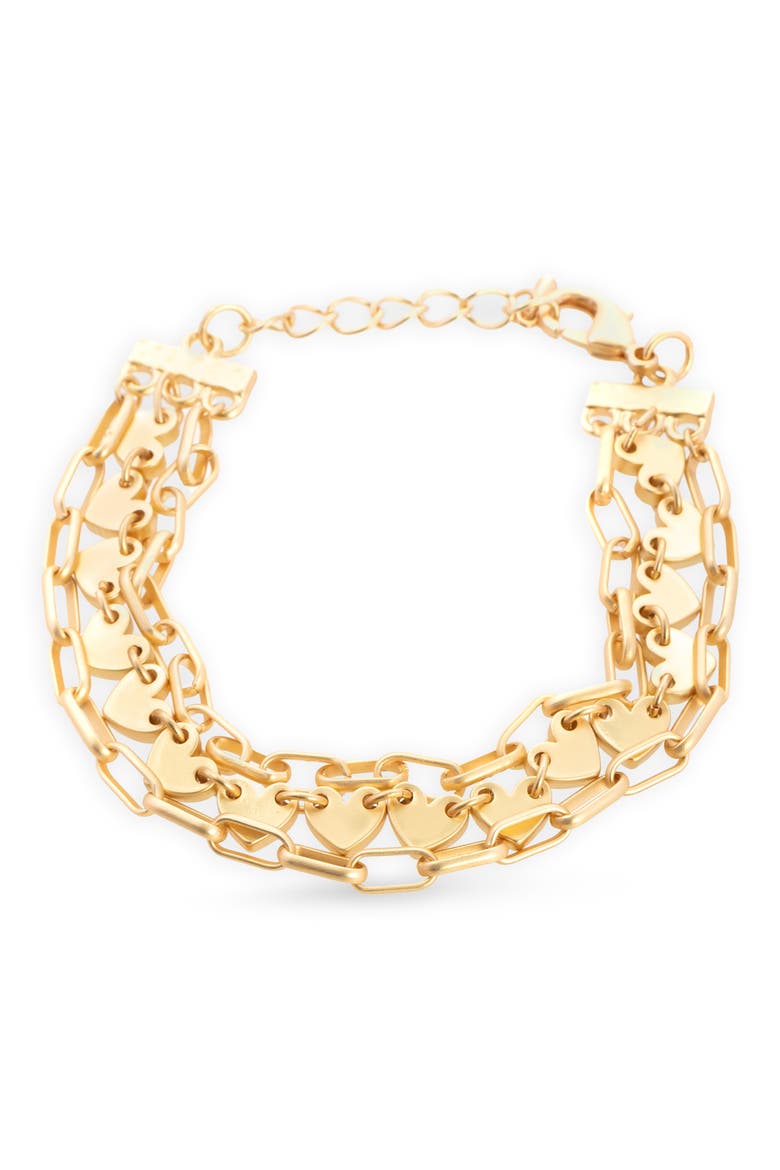 Hearts Triple Chain Bracelet, Main, color, GOLD