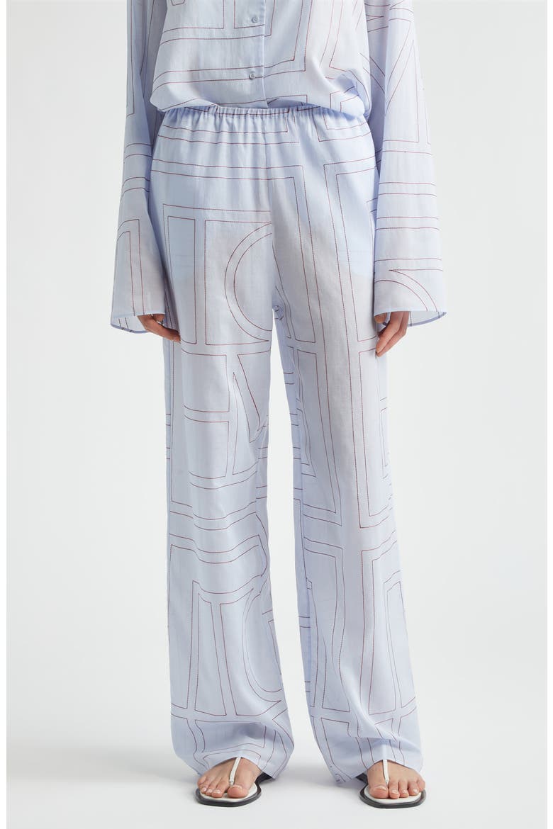 Monogram Embroidered Pull-On Pants, Main, color, SKY