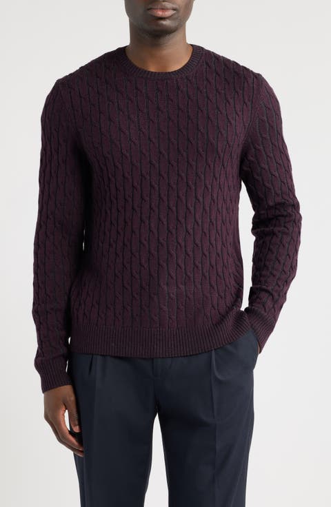 Crewneck Merino Wool Cable Sweater
