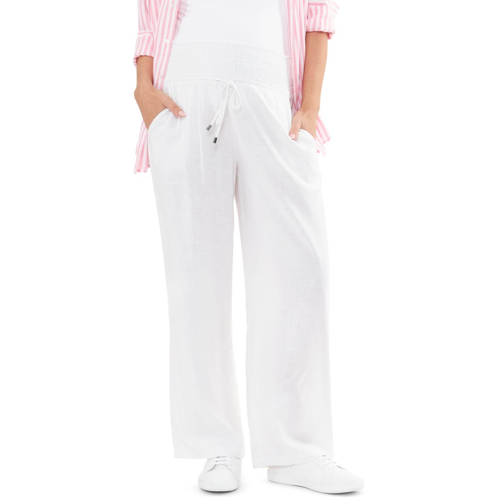 Ripe Maternity Indi Shirred Linen Blend Wide Leg Maternity Pants In White