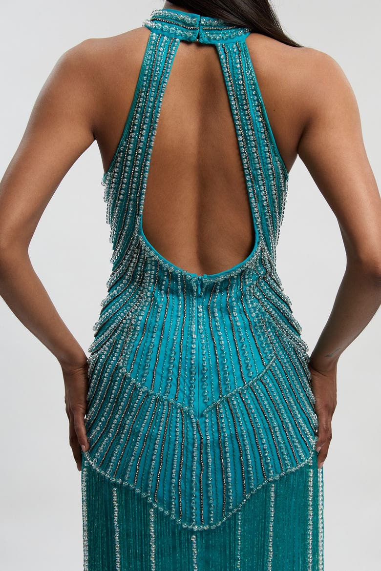 Crystal Fringe Maxi Dress, Alternate, color, Blue