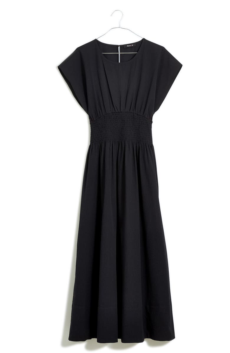 Madewell Stripe Smocked Waist Seersucker Midi Dress, Alternate, color,