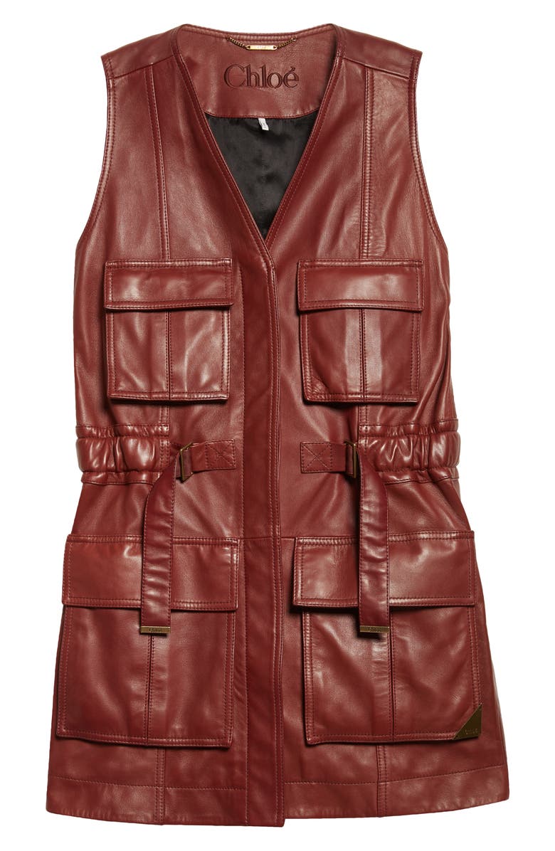 Chloé Sleeveless Leather Utility Coat, Alternate, color, Faded Mahogany
