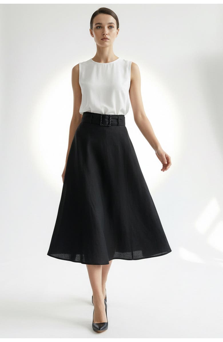 Exquise Skyler Midi Linen Skirt, Alternate, color, Black
