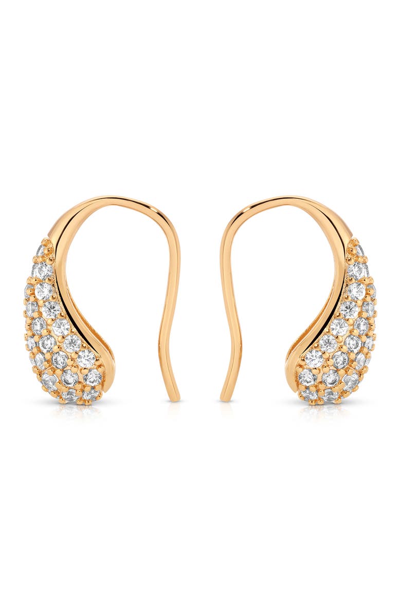 Pavé Teardrop & Freshwater Pearl Front Back Earrings, Alternate, color, GOLD