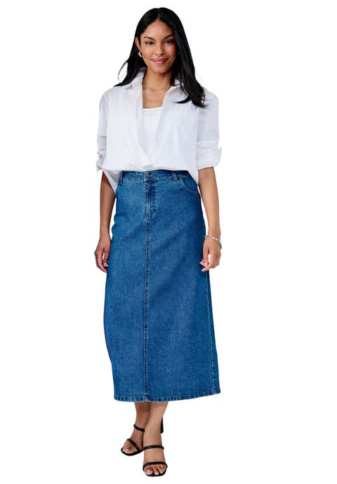 True Fit Stretch Denim Midi Skirt