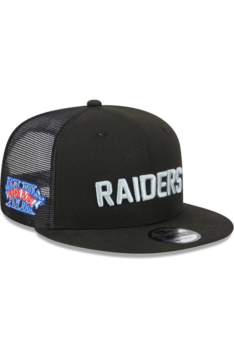 New Era Men's New Era Black Las Vegas Raiders Stacked Trucker 9FIFTY Snapback Hat, Main, color,