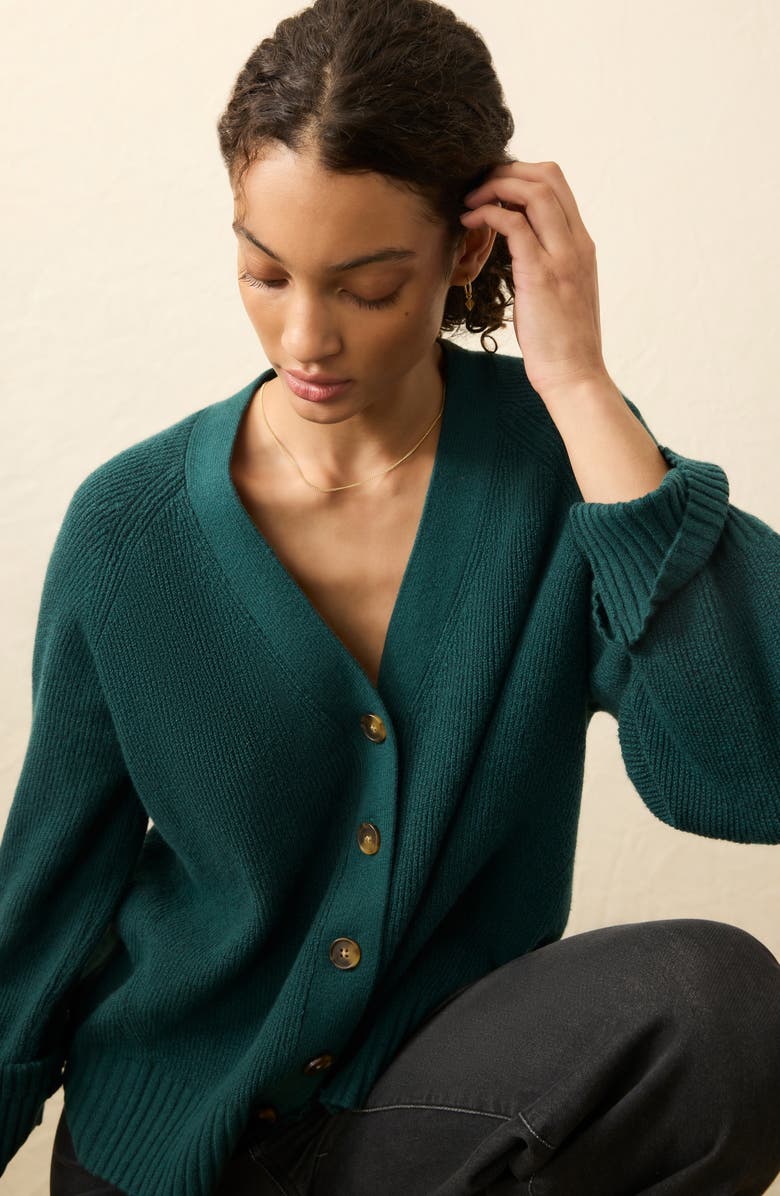 Faherty Jackson Rib V-Neck Cotton Blend Cardigan, Alternate, color, Seamoss