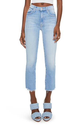 Mother The Insider Cropped Frayed High-rise Flared Jeans In Blue