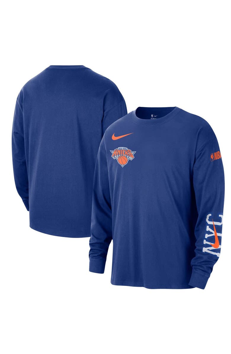 Nike Men's Nike Blue New York Knicks 2024/25 City Edition Courtside Max90 Heavyweight Long Sleeve T-Shirt, Main, color, 