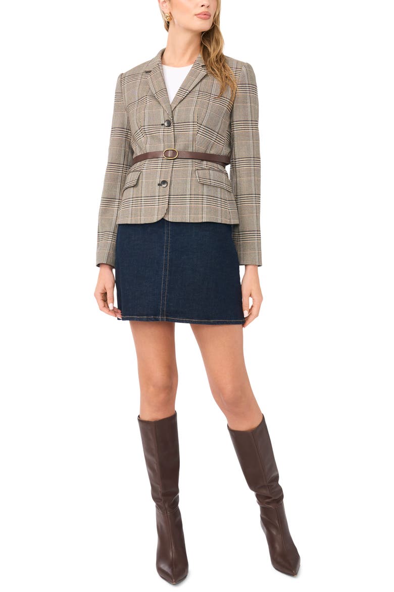 Belted Mixed Check Blazer, Alternate, color, RICH BLACK/ BEIGE