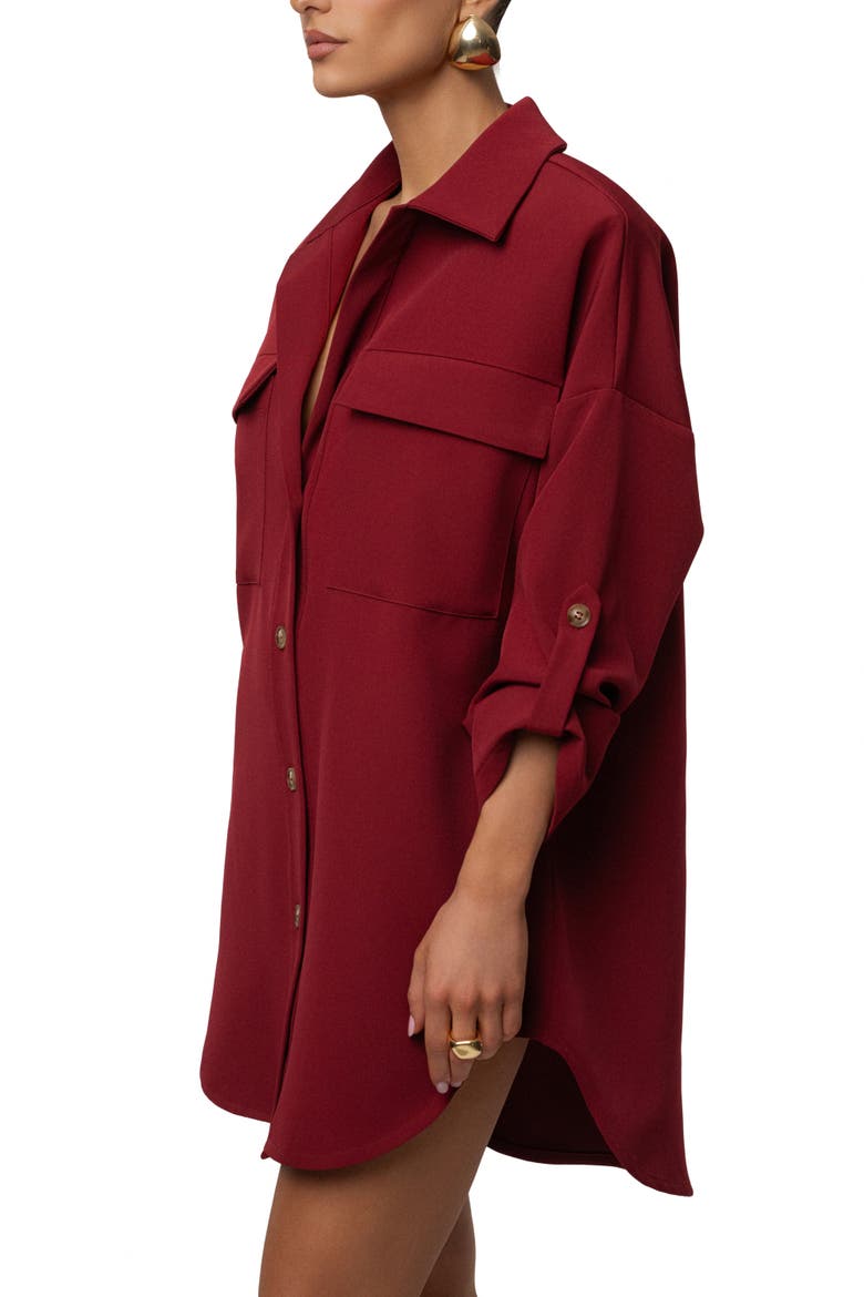 Downtime Collared Shirt Dress, Alternate, color, Burgundy