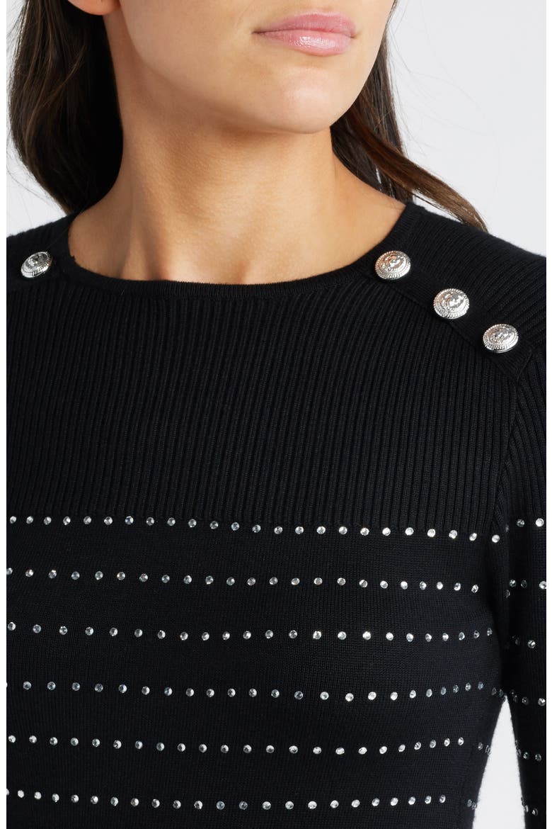 Rhinestone Long Sleeve Sweater Dress, Alternate, color, BLACK/ SILVER