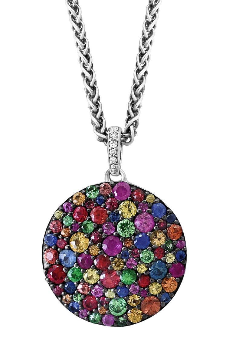 Diamond & Tsavorite Round Pendant Necklace, Alternate, color, SILVER MULTI