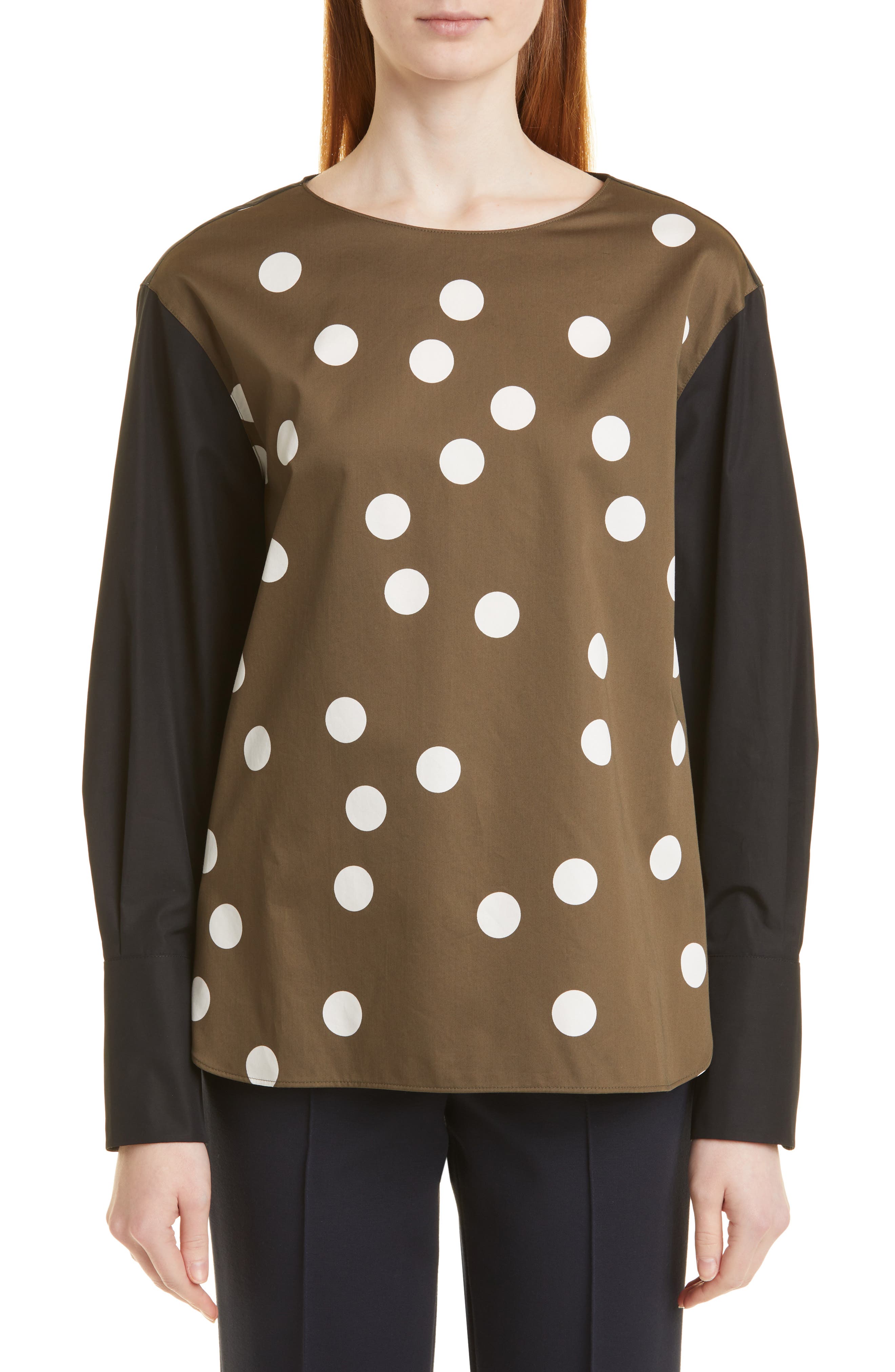 Akris punto Polka Dot Colorblock Cotton Blouse (Nordstrom Exclusive ...