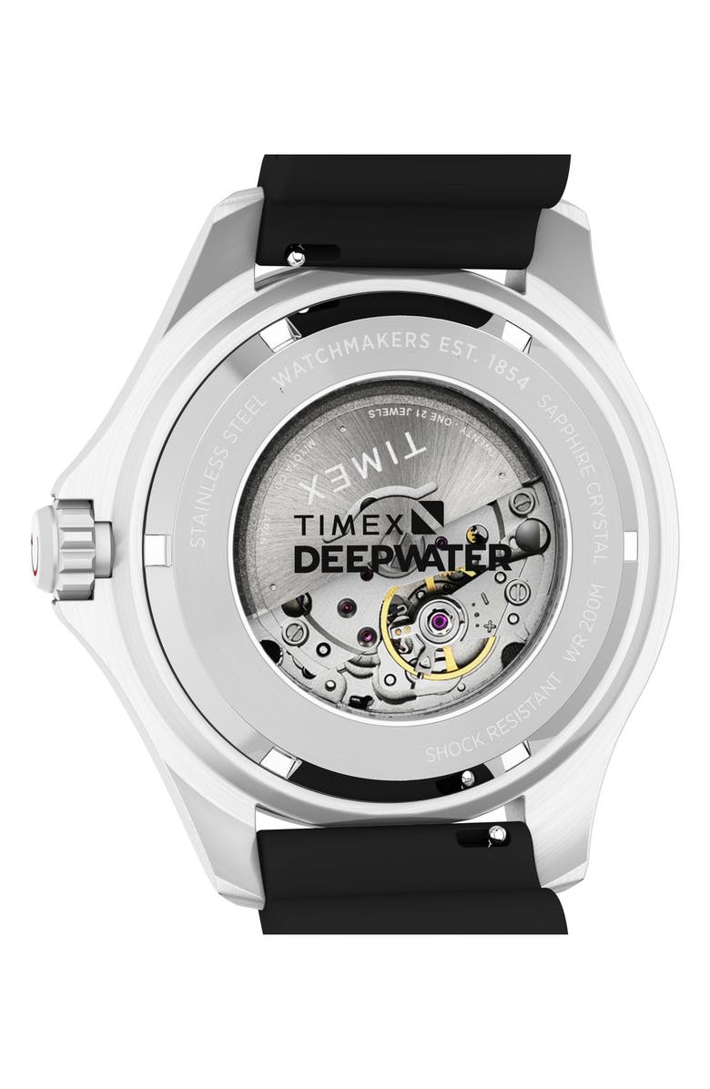Timex<sup>®</sup> Deepwater Meridian Automatic Rubber Strap Watch, 44mm, Alternate, color, Black