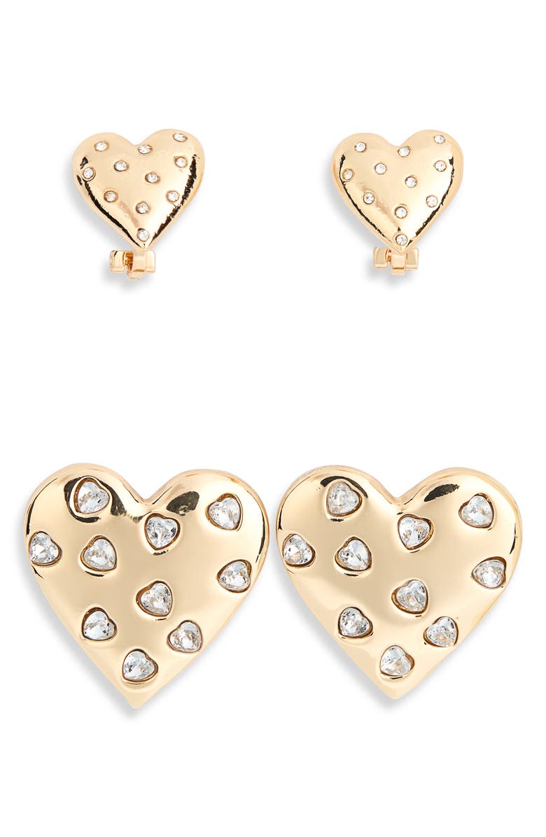 BaubleBar Set of 2 Match with Mama Heart Stud Earrings, Alternate, color, Gold
