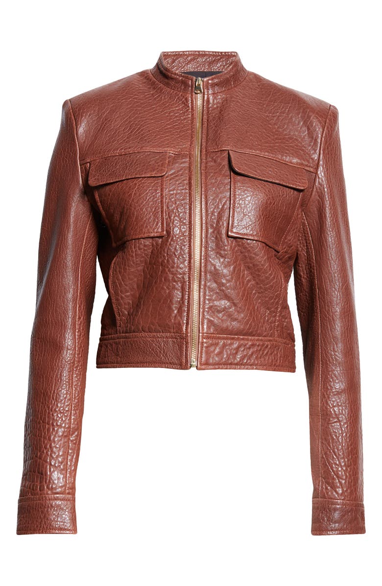 ST. JOHN Crinkled Leather Moto Jacket, Alternate, color, Redwood