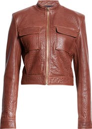 ST. JOHN Crinkled Leather Moto Jacket