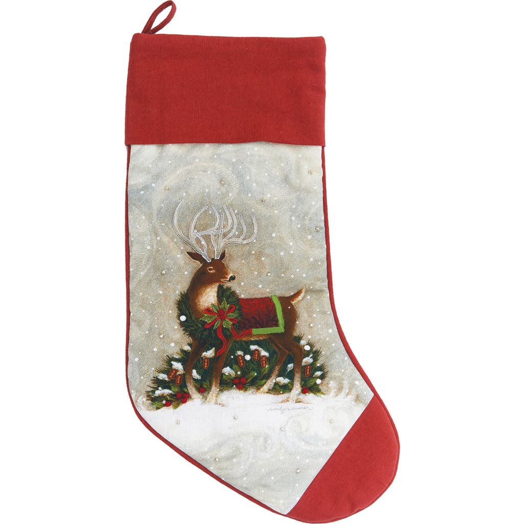 C & F Home C&f Home Woodland Christmas Winter Deer Cotton Stocking With Red Cuff And Toe 20" In Red