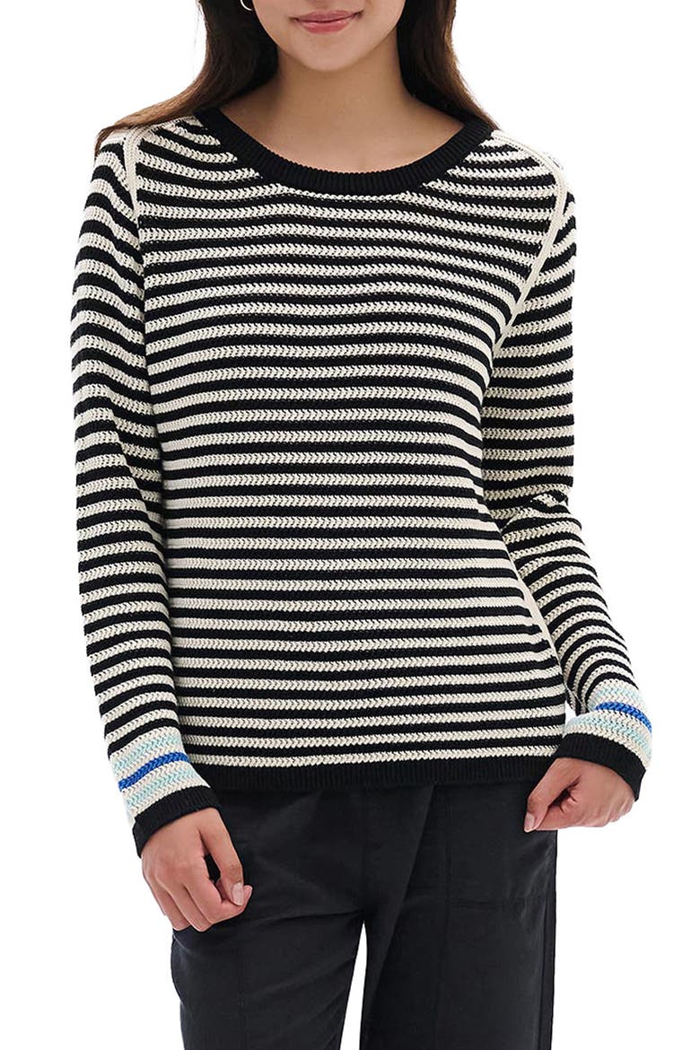Pointelle Stripe Sweater, Main, color, BLACK