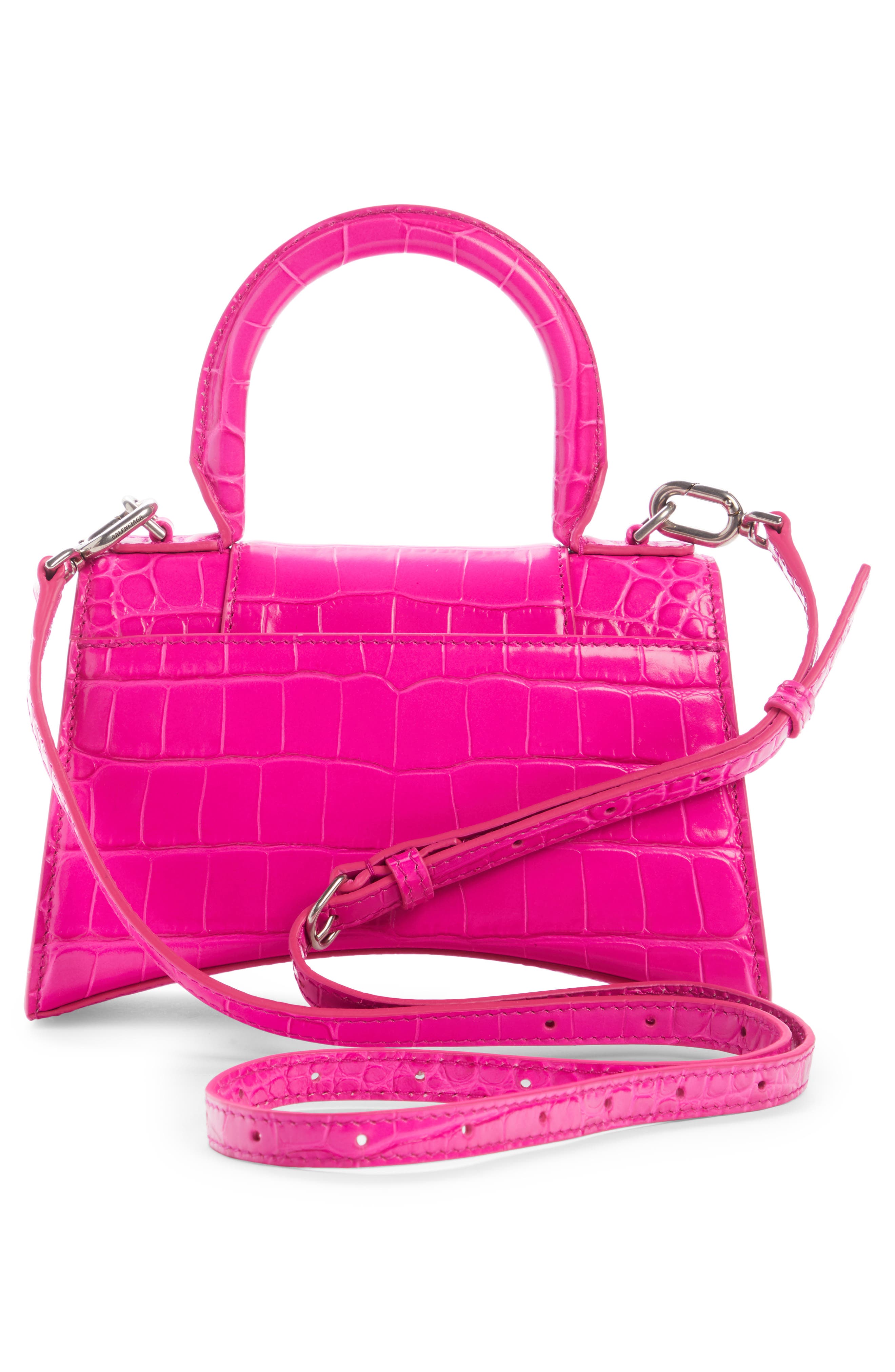 Extra Small Hourglass Croc Embossed Leather Top Handle Bag, Alternate, color, LIPSTICK PINK