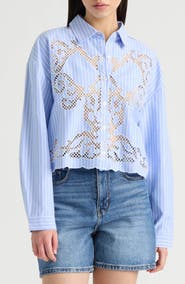 NVLT Embroidered Cutout Long Sleeve Crop Button-Up Shirt
