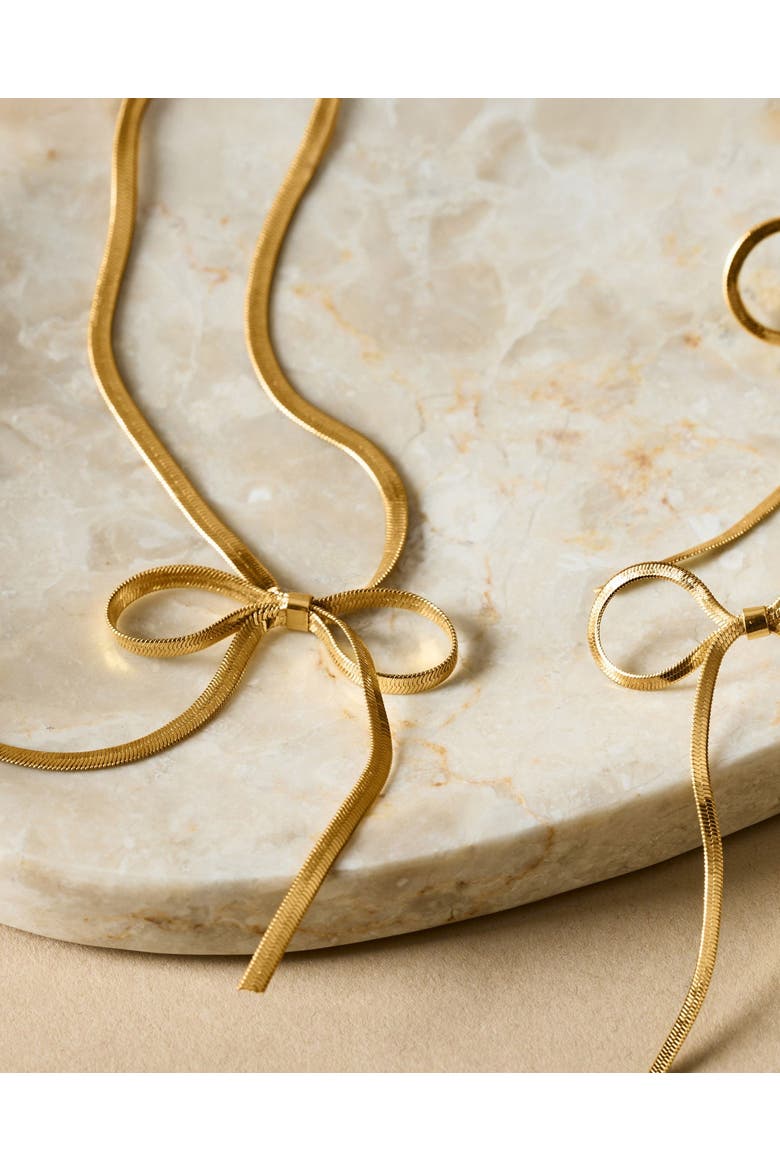Amelie Waterproof Gold Bow Necklace, Alternate, color, Gold