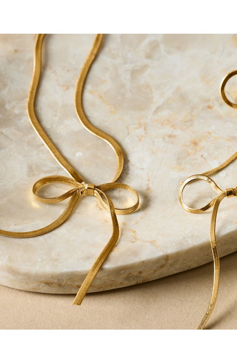 Katie Loxton Amelie Waterproof Gold Bow Necklace, Alternate, color, Gold