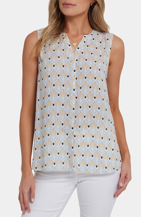 Print Pleat Back Sleeveless Split Neck Blouse (Regular & Petite) (Nordstrom Exclusive)