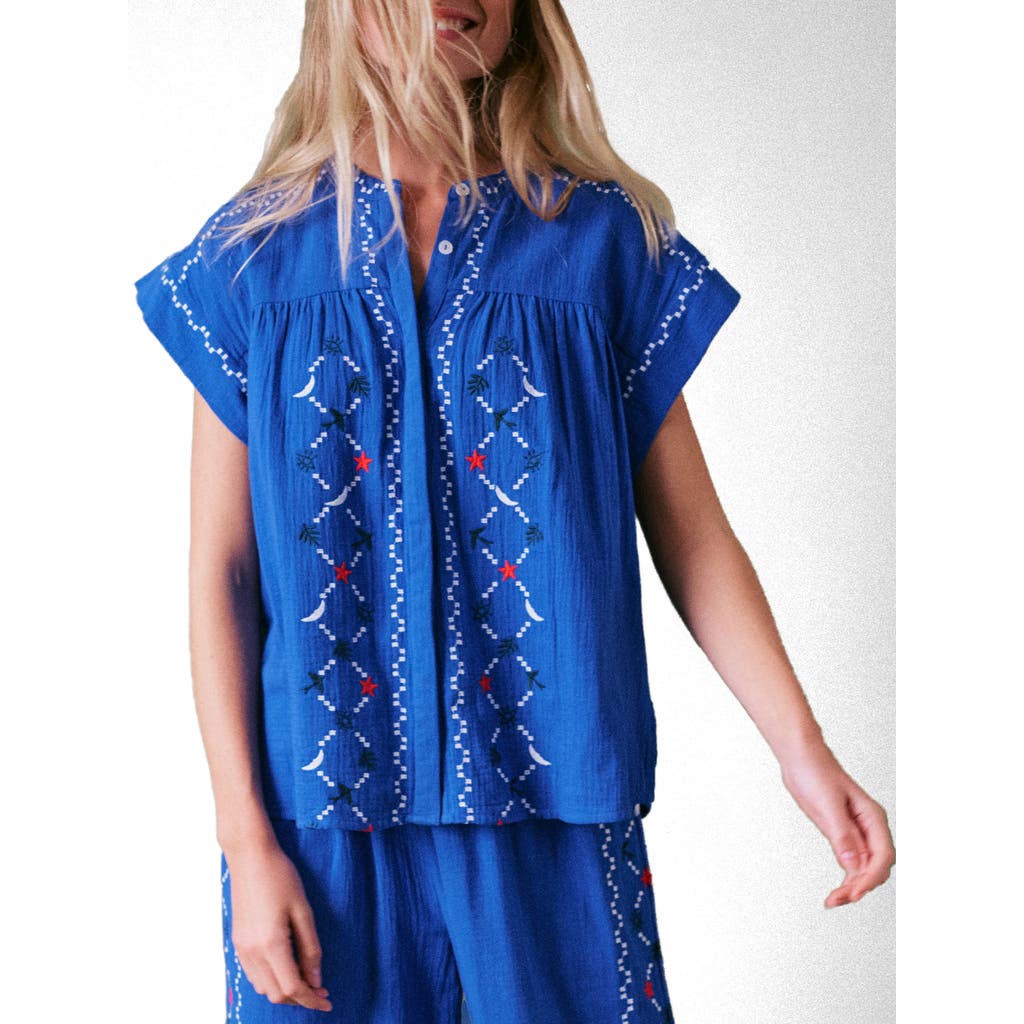 Cape Cove Coves Embroidered Top In Blue