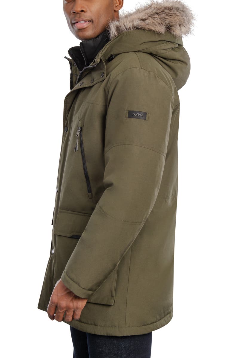 Michael Kors Benson Faux Fur Trimmed Hooded Jacket, Alternate, color, Olive