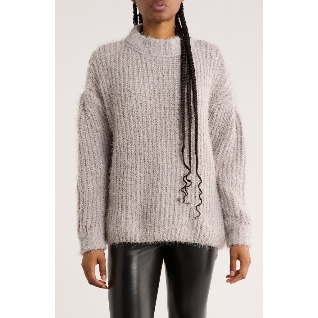 Industry Republic Clothing Mock Neck Eyelash Knit Sweater In Gray