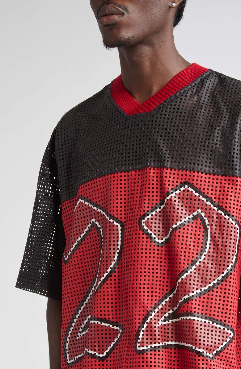 AMIRI Oversize Colorblock 22 Perforated Leather Jersey, Alternate, color, Varsity Red