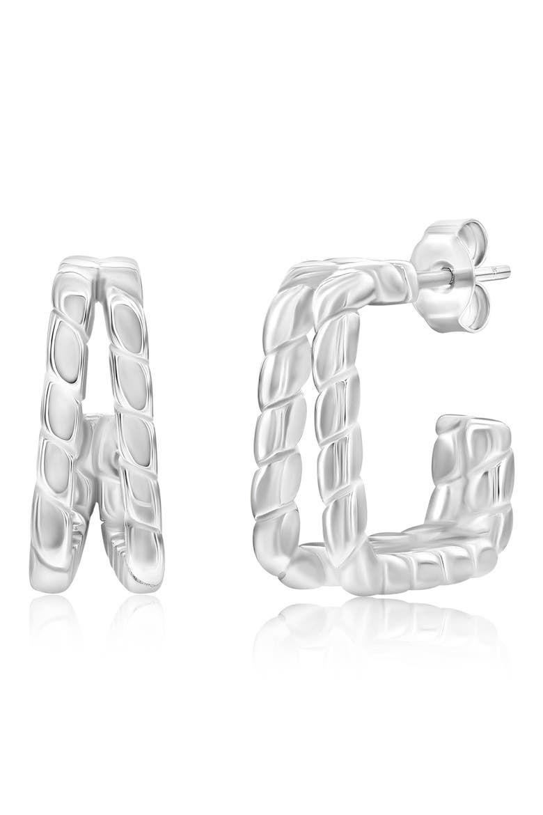Textured Double Row Hoop Earrings, Main, color, SILVER