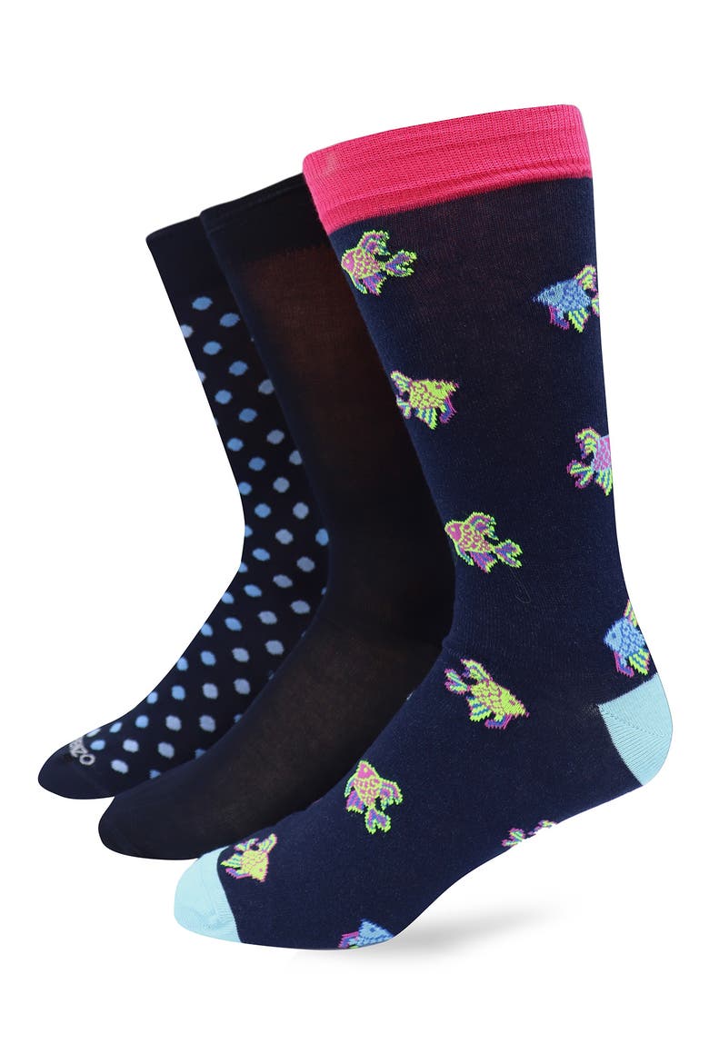 Assorted 3-Pack Crew Socks, Main, color, NAVY