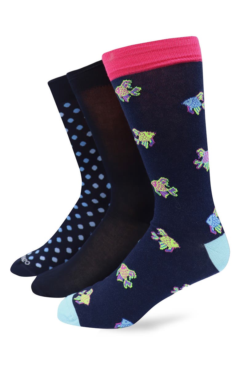 Lorenzo Uomo Assorted 3-Pack Crew Socks, Main, color, Navy