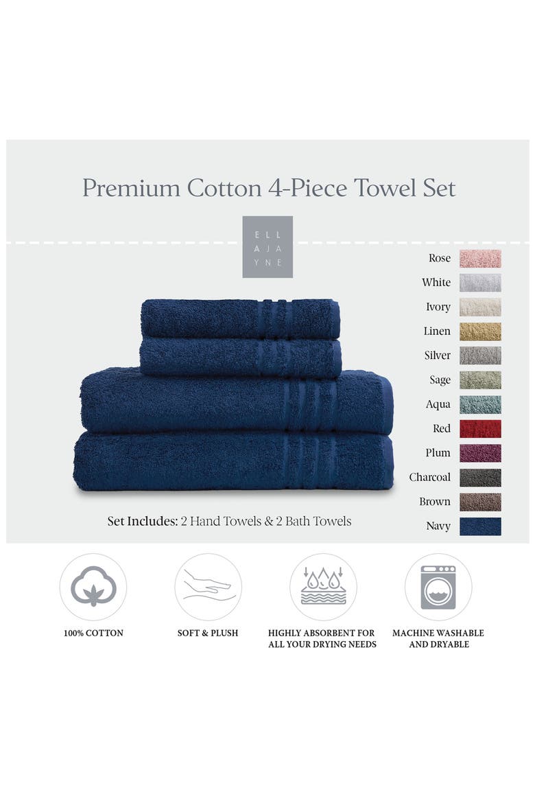 Solid Cotton 4-Piece Towel Set, Alternate, color, NAVY