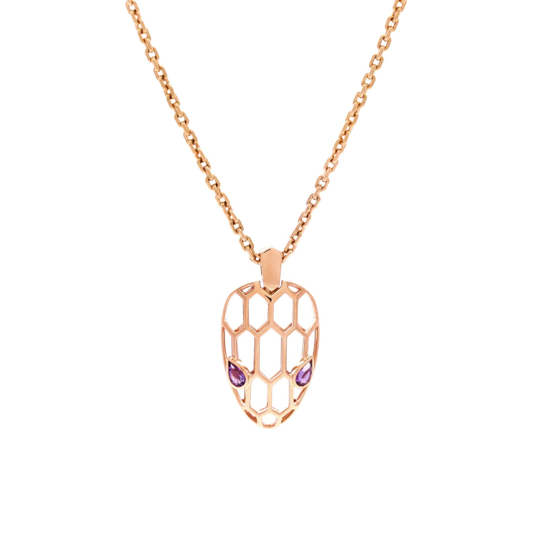 Serpenti Seduttori Pendant Necklace 18K Rose Gold with Amethyst, Main, color, Metallic Gold