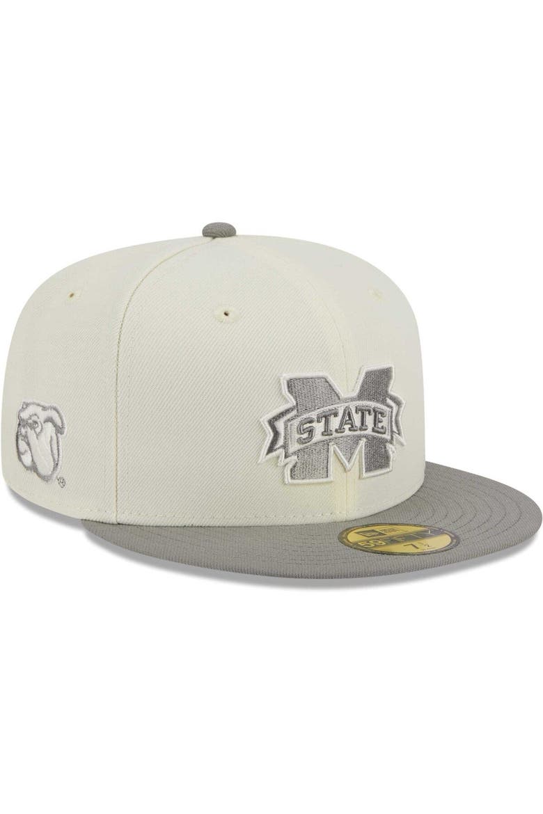 Men's New Era Stone/Gray Mississippi State Bulldogs Chrome & Concrete 59FIFTY Fitted Hat, Main, color, Cream