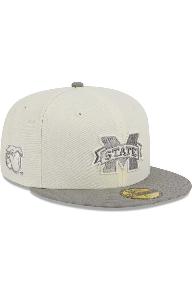 New Era Men's New Era Stone/Gray Mississippi State Bulldogs Chrome & Concrete 59FIFTY Fitted Hat, Main, color, Cream