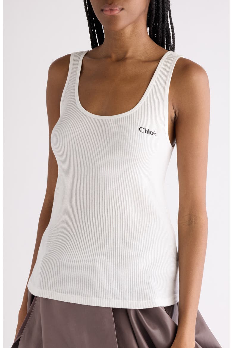 Logo Embroidered Cotton Rib Tank, Alternate, color, WHITE