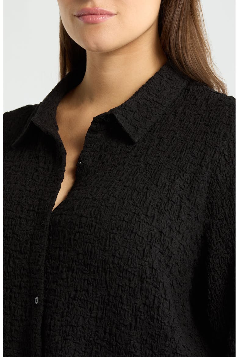 Slim Organic Cotton Blend Knit Button-Up Shirt, Alternate, color, BLACK